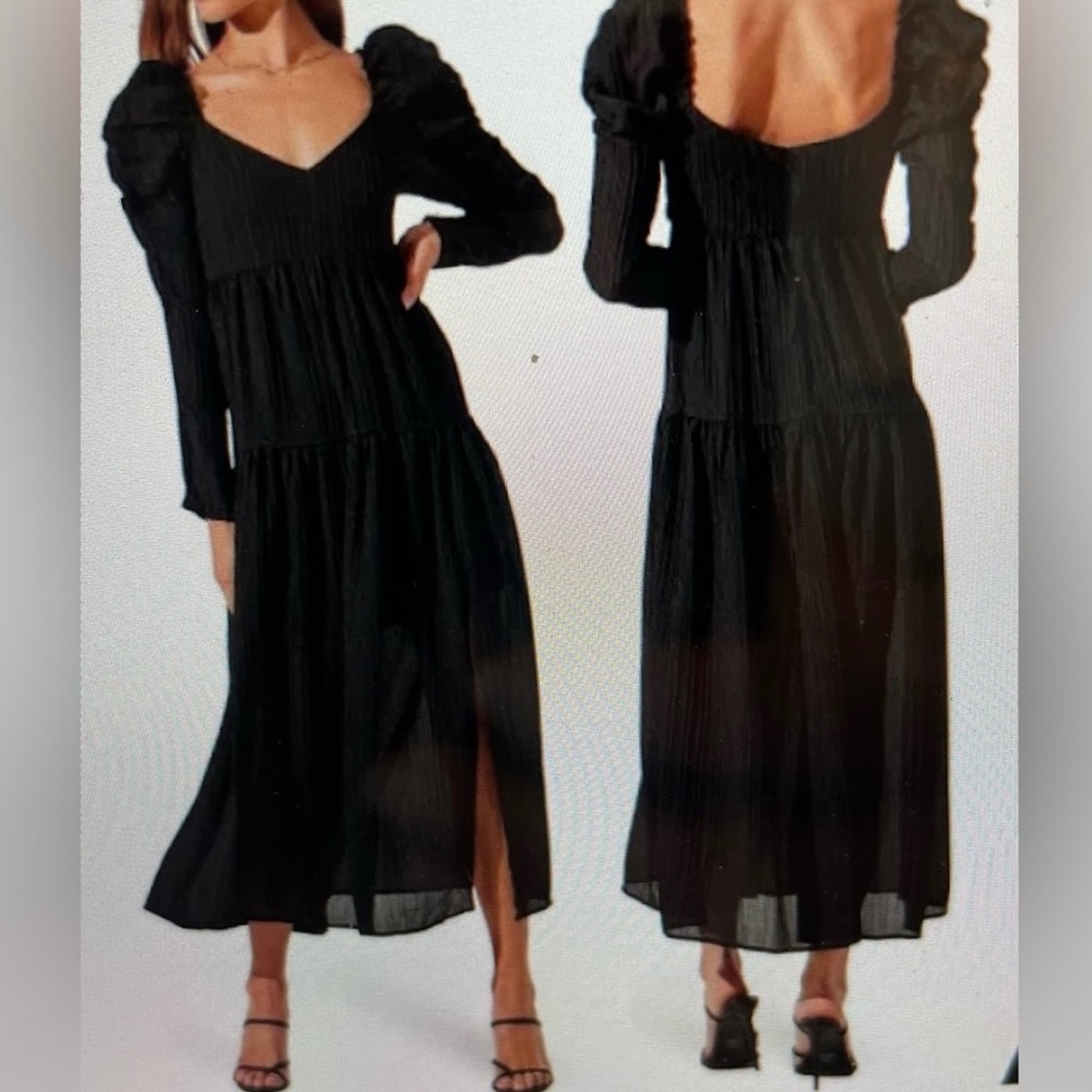 ASTR by Label Black Maxi Prarie dress long puff sleeve size XL